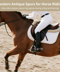 Kickin Western Spurs With Turnable Gear For Cowboy Boots 2 Piece Set in use during horse riding