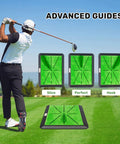 Golfer practicing with 3 In 1 Golf Practice Mat Set With Instant Swing Path Feedback, Replaceable Mats And No Slip Heavy Duty Rubber Base