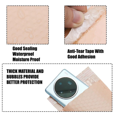 5x7 Inch Self Seal Bubble Mailers 10 Pack Light Pink Waterproof Adhesive Poly Shipping Bags featuring sealing and protection details
