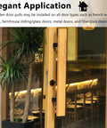 Dang Good Solid Wood Double Sided Door Handles With Sweet Long Threaded Mounting Bolts And Durable Waterproof Coating For Interior Bedroom Closet And Bathroom Sliding Doors installed on a wooden door with glass panel.