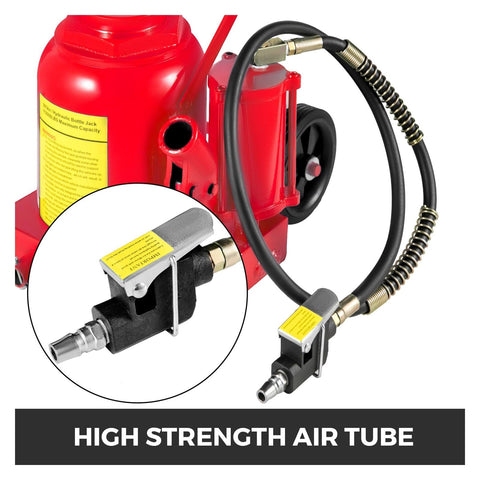 Heavy Duty 50 Ton Air Hydraulic Bottle Jack with high strength air tube and connector for easy operation and durability.