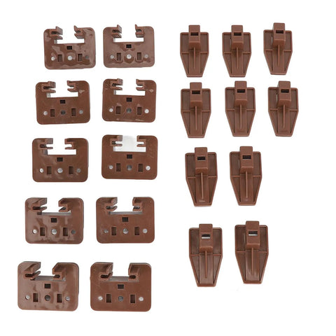 Built Tough 10 Set Plastic Drawer Slide Repair Kit Includes Cross Head Screws And Screwdriver For Dressers, brown plastic slides.