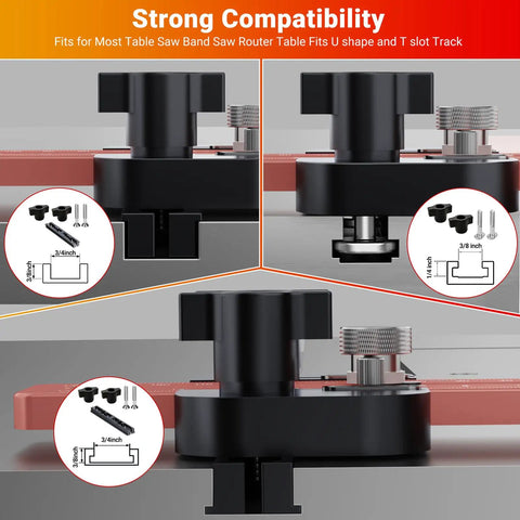 Dead Nuts Accurate Three Pulley Thin Rip Jig For Table Saw with strong compatibility shown on U and T track.