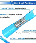 Illustration of 100 Pieces Heat Shrink Butt Connectors With Crimping Tool Set 22 10 AWG Waterproof Electrical Wire Connectors, copper core visible