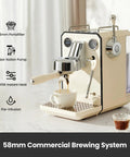 Pro Grade Semi Automatic Espresso Machine With Milk Frother And Steam Wand 15 Bar Pressure 57 Oz Removable Water Tank Dual Display Built For Cafe Quality Cappuccino And Latte At Home Ivory White G3006