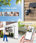 Totally Wireless Outdoor Security Camera With Solar Power, 2K Resolution, 360 Degree PTZ, 2.4G WiFi, showcasing two-way audio feature