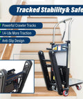 Top Notch Electric Stair Climber Hand Truck With 300kg Capacity And Powerful 850W Motor on stairs showcasing tracked stability.