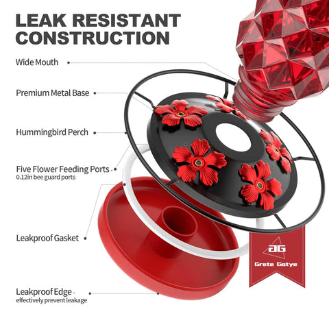 Outdoor Hummingbird Feeder With Perch And Five Flower Feeding Ports 25 Oz Glass Nectar Feeder Leak Proof Hanging Bird Feeder