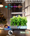 16 Pod Hydroponics Growing System Kit With 28W Full Spectrum LED Grow Light Auto Timer And 3 Smart Light Modes in a room.