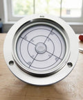 KiBcsLic Metal Circular Bubble Level | 80mm, Flange-Mounted Spirit Level, Precision, showing the circular clear display.