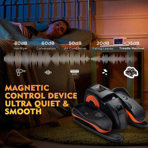 Under Desk Elliptical Portable Leg Exerciser For Seniors With Remote Control LCD Display Seated Elliptical Trainer showing noise levels