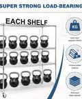 Heavy Duty 5 Tier Wire Shelving With Wheels Mobile Steel Storage Rack each layer up to 250Kg per shelf with kettlebells