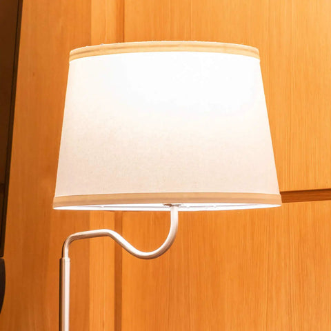 White shade of Space Saving Side Table With Built In Floor Lamp And USB Port, Nightstand And Desk Lamp Combo, Modern Black End Table