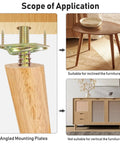 Heavy Duty Furniture Leg Mounting Plates 12 Degree Angled Table Hardware Rock Solid Steel Brackets, showing their application for inclined legs.