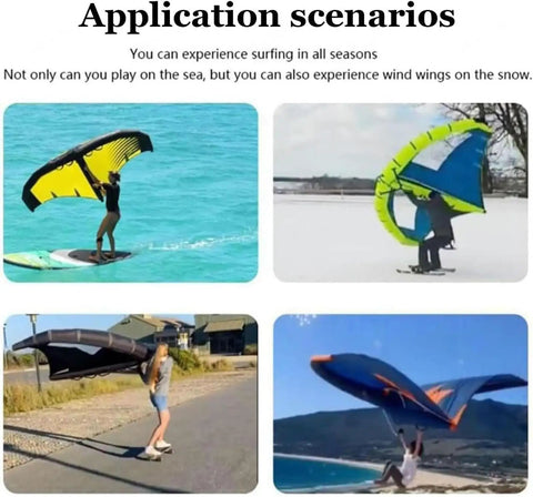 Various applications of inflatable windsurf wing for different surfaces and environments