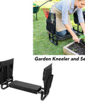 Foldable Garden Kneeler Seat Height Adjustable Stool Bench For Kneeling Or Sitting Tasks shown in use and folded view