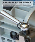 Close-up of the pressure relief handle on the Portable 1800W Hydraulic Rebar Bender for efficient steel bar bending.