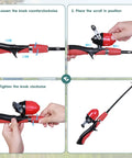 Instruction guide for Two Pack Kid Friendly Fishing Pole Kit With Portable Telescopic Rod showing assembly steps.