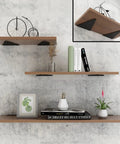 Flat Out Heavy Duty Hidden Metal Shelf Brackets Built Like A Boss For Rock Solid Wall Mounted Storage, Rust Proof Steel Triangle Supports Black 11 Inch 2 Pack with wooden shelves.
