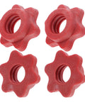 Red Plastic Barbell Self Locking Nuts 4 Pack Clasp Design Dumbbell Locking Nuts for Home Gym displayed on white background