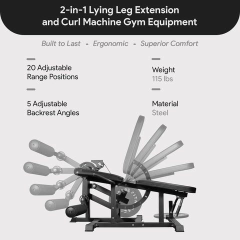 2 In 1 Leg Extension And Curl Machine For Home Gym Full Leg Day Trainer, adjustable steel frame shown with multiple positions.