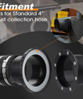 Front view of magnetic dust-collector adapter kit for 4-in shop vacs; includes Mag Port connector and three 4-in couplers.