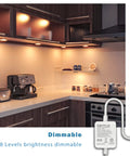 Under Cabinet Lighting Kit With RGB Puck Lights And Remote Color Changing 12V Plug In LED Kit for Cabinets Counters Closets Shelves And Display Cases Includes Four Pucks And 24 Key Remote 7.5W Bright installed in kitchen.