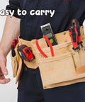 Holstered tools in a tool belt including a 7-Inch Metal Hand Seamer For Bending And Flattening Sheet Metal.