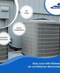 Weatherproof Non-Fusible AC Disconnect Switch 60A 240V 1-Phase Metal Enclosure N3R Outdoor Grade mounted near AC unit.