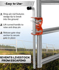 Easy to use 18 Inch Solid Steel Anchor Cane Bolt Gate Drop Rod For Round Tube Gates with curved handle and pin mechanism.