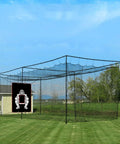 Outdoor baseball cage with Heavy Duty Weatherproof Baseball Backstop For Batting Cages High Visibility Target Square visible.