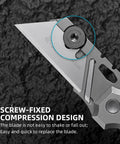 Close-up of Built Different Cnc Titanium Folding Utility Knife with secure screw-fixed compression design for easy blade replacement.