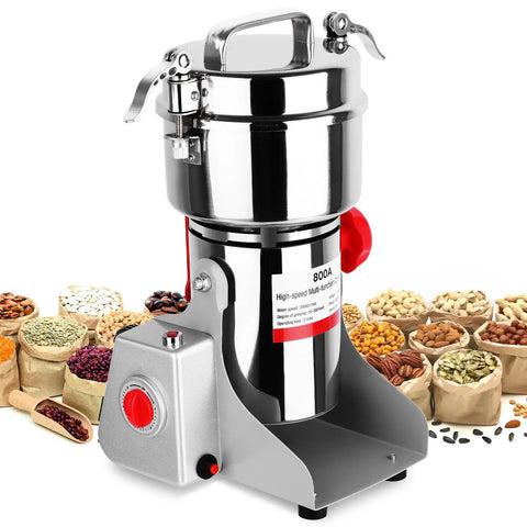 Heavy Duty Electric Grain Mill Grinder 800g Stainless Steel Powerhouse Turbo 3000W High Speed Commercial Pulverizer with spices bags