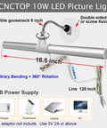 Dimmable Picture Light For Artwork 3200K To 6500K, 10 Watt USB Powered LED Display Light with 16.5in adjustable head and 128in cord