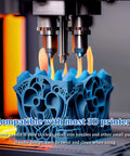 3D printer using stainless steel nozzle cleaning needles set for intricate blue print; compatible with most 3D printers.