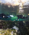 Two divers using Donut Wing For Technical Scuba Diving With Inflator Hose And K Style BPI 40 Lbs 18 Kg Capacity in open water