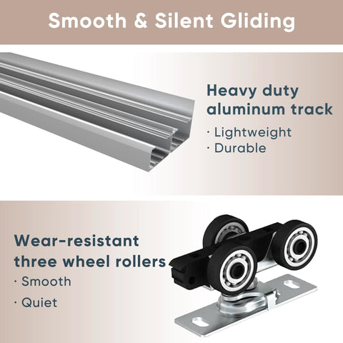Heavy Duty Bypass Sliding Closet Door Hardware Set With Soft Close Mechanism For Two Doors, aluminum track and rollers