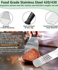 Person using spatula from All In One 45 Piece Griddle Accessories Kit For Flat Top Grills Upgraded Spatula Set; 420/430 stainless steel