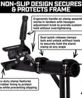 Close-up of Heavy Duty E Bike Repair Stand showing clamp and handle details, highlighting ergonomic and non-slip design features.