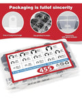 Top Tier Forty Five Five Pcs High Carbon Steel E Type External Retaining Rings Set With 14 Different Shaft Sizes For Heavy Duty Mechanical Repair And Hardware Accessories That Stay Locked Tight, organized in a clear storage box.