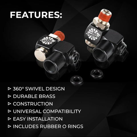 Ultra Air Hose Swivel Kit With Articulating Swivel For Air Tools shown with brass connectors and rubber O-rings