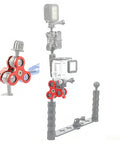5-In-1 Underwater Camera Mount Kit With 1 Inch Ball Head Aluminum Diving Arm System displayed with strobe light and clamp.