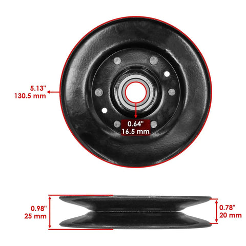 Heavy Duty 42 And 48 Inch Deck Drive Pulleys Fit John Deere X330 X350 X354 X370 Mowers with Tensioner Kit, showing dimensions.