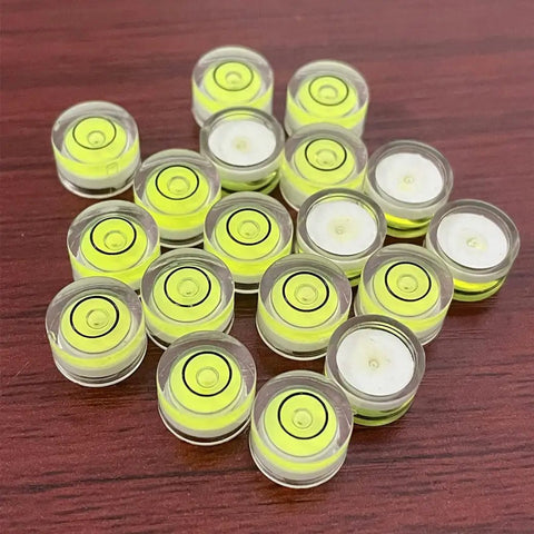 10 Pack Mini Circular Bubble Spirit Levels Dead On Bullseye Gauge For Layout And Measuring Compact Acrylic Tool With Fluorescent Dial Rock Solid Build For Contractors And Diy Crews Always On Target Every Single Shift, stacked in various angles.