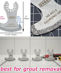 Four Pack Diamond Grout Removal Blades For One-Eighth Inch Grout Lines, Oscillating Tool Compatible, size dimensions shown