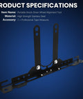 Lock That Factory Straight Look With This Pretty Solid Knock Down Wheel Alignment Kit Featuring Removable Toe Plates Center Bar And Dual Measuring Tapes For No Sweat Front End Camber Adjustments In Matte Black, stainless steel tool with dual vertical mounts.