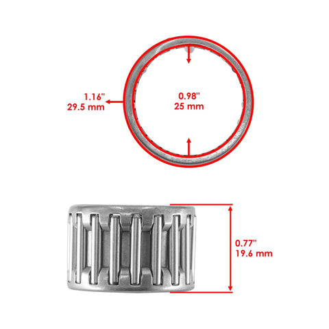 Top Shelf Hardcore One Way Starter Clutch Kit With Needle Rollers Compatible With Kawasaki KZ1000 KZ1100 KZ900 Classic And KLT250 Prairie Motorcycle Parts showing needle roller bearing dimensions.