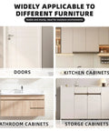 20 Piece Push On Furniture Panel Clips With Dead Easy Hidden Cabinet Mounting and Quick Fit Shelf Brackets in Tough Black Nylon for a Slick Invisible Wall Setup that Keeps Everything Locked Tight. Different furniture applications including doors, kitchen cabinets, bathroom cabinets, and storage cabinets.