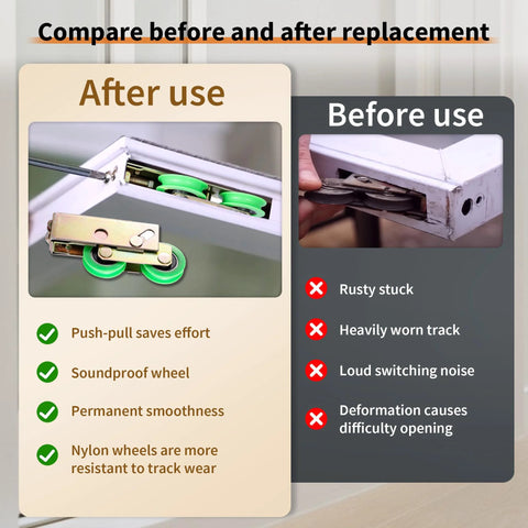 End Adjust Tandem Patio Door Rollers With Steel Carrier And Ball Bearing Wheels Nylon Wheel Option Recess Mount In Bottom Rail Supports Up To 150 Lb Compatible With Aluminum Tracks Durable Heavy Duty Construction comparison infographic