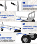 Heavy Duty 2 In 1 Utility Dolly Cart Convertible Folding Trolley With 800 Lb Capacity Foldable Toe Plate features aluminum alloy handrail and base.